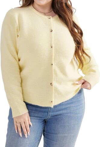 Plus Size Lightweight Cropped Cardigan Sweaters for Women Long Sleeve Knit Wool Button Up Sweater in Saudi Arabia