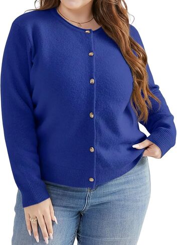 Plus Size Lightweight Cropped Cardigan Sweaters for Women Long Sleeve Knit Wool Button Up Sweater in Saudi Arabia