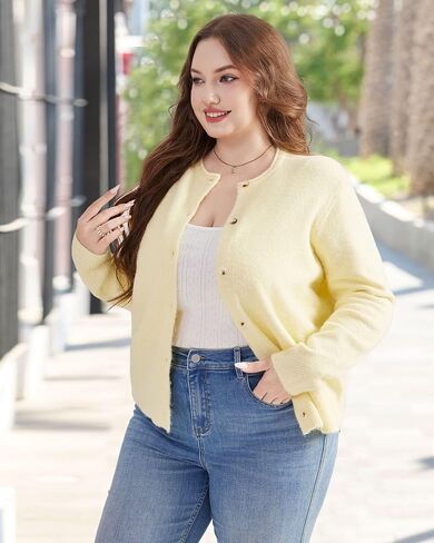 Plus Size Lightweight Cropped Cardigan Sweaters for Women Long Sleeve Knit Wool Button Up Sweater in Saudi Arabia