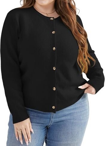 Plus Size Lightweight Cropped Cardigan Sweaters for Women Long Sleeve Knit Wool Button Up Sweater in Saudi Arabia
