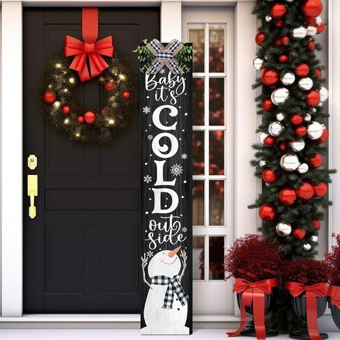 Winter Porch Sign Christmas Hanging Decor 42'' Rustic Vertical Welcome Wooden Sign with Lanyard Bowknot for Outdoor Home Front Door Porch Patio Deck Wall Indoor Farmhouse in Saudi Arabia