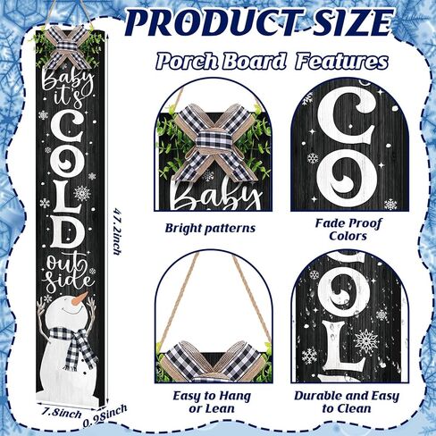 Winter Porch Sign Christmas Hanging Decor 42'' Rustic Vertical Welcome Wooden Sign with Lanyard Bowknot for Outdoor Home Front Door Porch Patio Deck Wall Indoor Farmhouse in Saudi Arabia