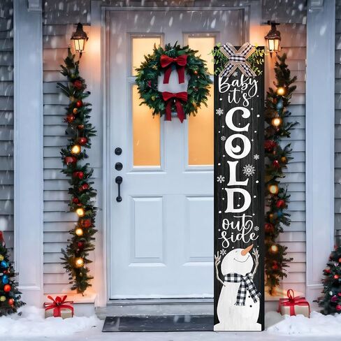 Winter Porch Sign Christmas Hanging Decor 42'' Rustic Vertical Welcome Wooden Sign with Lanyard Bowknot for Outdoor Home Front Door Porch Patio Deck Wall Indoor Farmhouse in Saudi Arabia