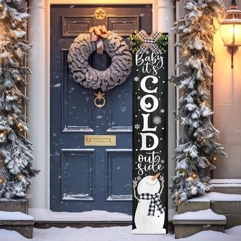Winter Porch Sign Christmas Hanging Decor 42'' Rustic Vertical Welcome Wooden Sign with Lanyard Bowknot for Outdoor Home Front Door Porch Patio Deck Wall Indoor Farmhouse in Saudi Arabia