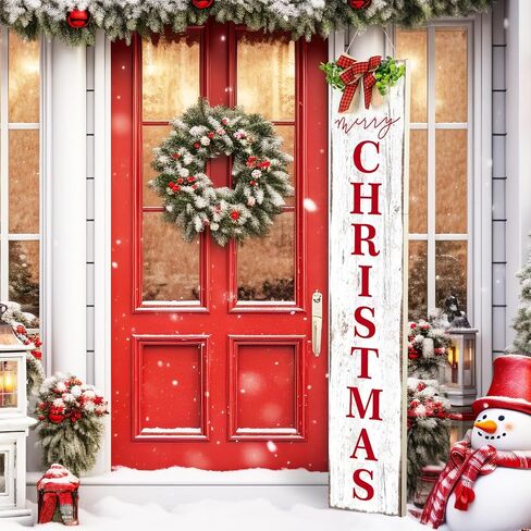 Winter Porch Sign Christmas Hanging Decor 42'' Rustic Vertical Welcome Wooden Sign with Lanyard Bowknot for Outdoor Home Front Door Porch Patio Deck Wall Indoor Farmhouse in Saudi Arabia