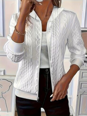 Women's Zip Up Cardigan Sweater Knit Hoodie Long Sleeve Jacket Oversized Outwear Drawstring Sweatshirts in Saudi Arabia