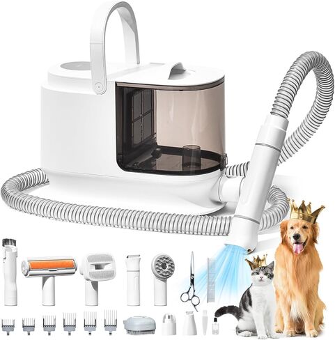 Bunfly Dog Grooming Kit with 13000kpa Strong Grooming & Vacuum Suction 99% Pet Hair,3L Capacity,11 Grooming Tools Dogs Cats and Other Animals,Home and Car Cleaning -Black in Saudi Arabia