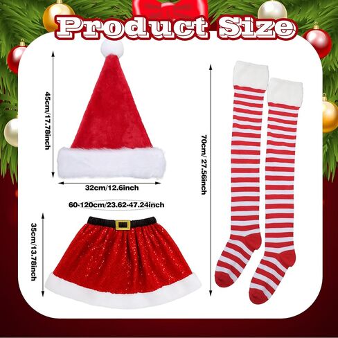 Bonuci 3 Pcs Christmas Running Costume for Women Include Red Tutu Skirt Santa Hat Striped Knee High Socks Xmas Clothes Outfit in Saudi Arabia