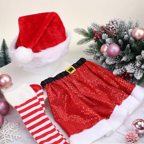 Bonuci 3 Pcs Christmas Running Costume for Women Include Red Tutu Skirt Santa Hat Striped Knee High Socks Xmas Clothes Outfit in Saudi Arabia