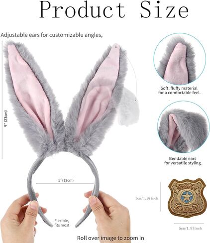 Gray Bunny Rabbit Ears Headband and Badge Costume Accessories Set for Women Easter Halloween Cosplay Party Holiday in Saudi Arabia