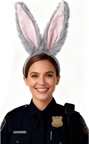 Gray Bunny Rabbit Ears Headband and Badge Costume Accessories Set for Women Easter Halloween Cosplay Party Holiday in Saudi Arabia