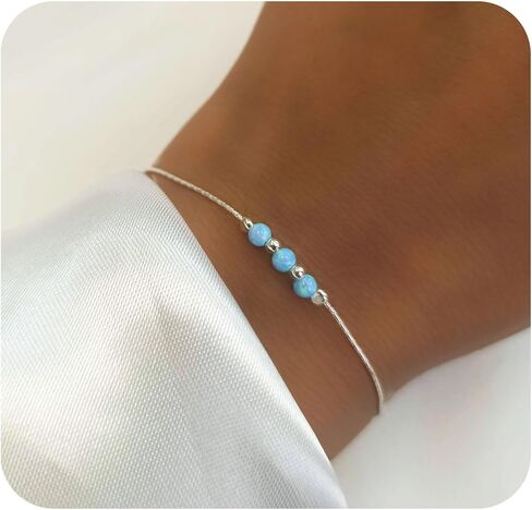 Opal Bead Bracelet - Sterling Silver or Gold Filled, Minimalist Adjustable Bracelet for Women, Dainty October Birthstone Jewelry (White or Blue, 1 Bead, 3 Beads, or Tube Style) in Saudi Arabia