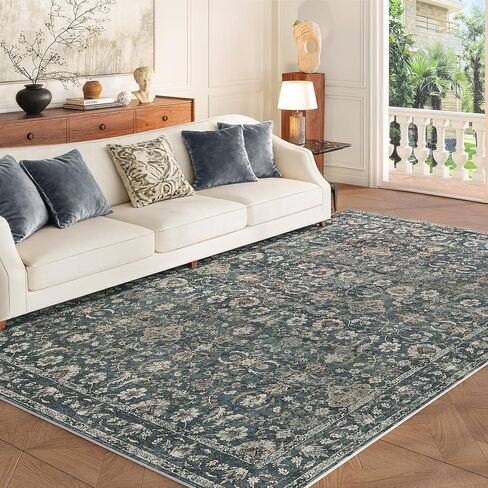 8x10 Washable Rugs for Living Room, Soft Large Rugs Brown Area Rug, Indoor Vintage Carpet for Bedroom Dining Room Office, Rubber Backed Non Slip Low Pile Mat, Dark Brown in Saudi Arabia