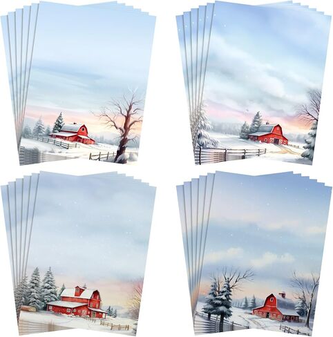 Teling 48 Sheets Christmas Poinsettia Stationary Paper 8.5 x 11'' Cardinal Printer Paper Xmas Pine Cones Berries Letterhead Vintage Holiday Writing Letter Paper for Notes Greeting Invitations Office in Saudi Arabia