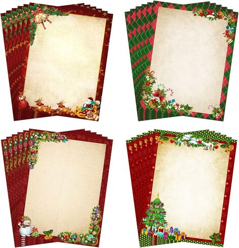 Teling 48 Sheets Christmas Poinsettia Stationary Paper 8.5 x 11'' Cardinal Printer Paper Xmas Pine Cones Berries Letterhead Vintage Holiday Writing Letter Paper for Notes Greeting Invitations Office in Saudi Arabia