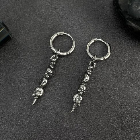 Stainless steel skull cone hanging ear ring earrings suitable for men and women Gothic style jewelry in Saudi Arabia