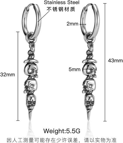 Stainless steel skull cone hanging ear ring earrings suitable for men and women Gothic style jewelry in Saudi Arabia