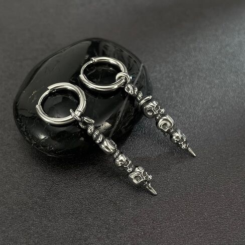 Stainless steel skull cone hanging ear ring earrings suitable for men and women Gothic style jewelry in Saudi Arabia