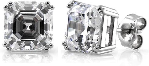 BERRICLE Sterling Silver Gold Flashed CZ Solitaire Small Stud Earrings for Women Men, Simulated Diamond Cubic Zirconia Earrings, Heart/Round/Princess Cuts, Blue/Green/Pink/Purple in Saudi Arabia
