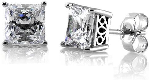 BERRICLE Sterling Silver Gold Flashed CZ Solitaire Small Stud Earrings for Women Men, Simulated Diamond Cubic Zirconia Earrings, Heart/Round/Princess Cuts, Blue/Green/Pink/Purple in Saudi Arabia