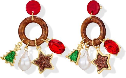 Christmas Earrings For Women Christmas Tree Reindeer Light Bulbs Ginger Man Bows Dangle Earrings Holiday Statement Earrings in Saudi Arabia