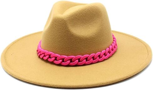 White Classic Fedora Hat with Pink Braided Band, Wide Brim Sun Protection, Casual Wear in Saudi Arabia