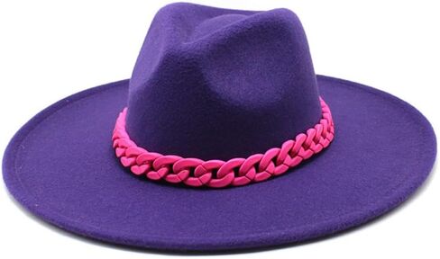 White Classic Fedora Hat with Pink Braided Band, Wide Brim Sun Protection, Casual Wear in Saudi Arabia
