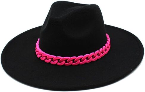 White Classic Fedora Hat with Pink Braided Band, Wide Brim Sun Protection, Casual Wear in Saudi Arabia