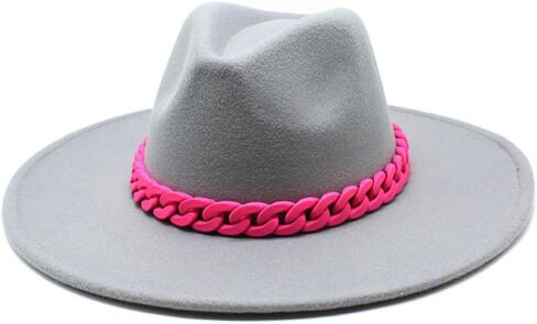 White Classic Fedora Hat with Pink Braided Band, Wide Brim Sun Protection, Casual Wear in Saudi Arabia