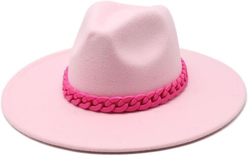 White Classic Fedora Hat with Pink Braided Band, Wide Brim Sun Protection, Casual Wear in Saudi Arabia