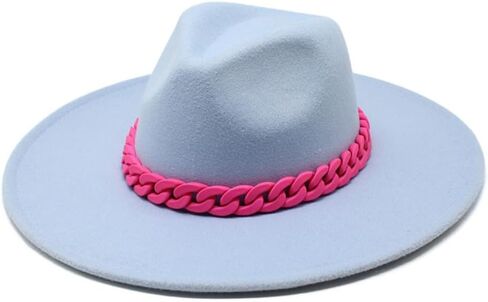 White Classic Fedora Hat with Pink Braided Band, Wide Brim Sun Protection, Casual Wear in Saudi Arabia
