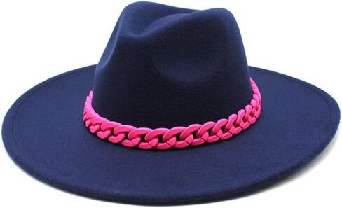 White Classic Fedora Hat with Pink Braided Band, Wide Brim Sun Protection, Casual Wear in Saudi Arabia