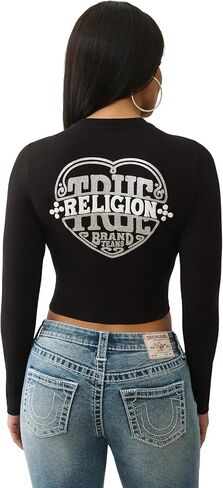 True Religion Heritage Logo Baby Tee – Women’s Cropped Graphic T Shirt, Cotton Blend Fitted Top in Saudi Arabia