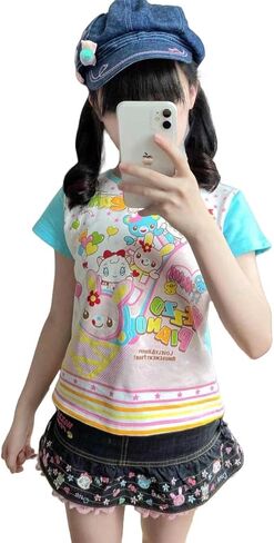 Y2k Woman T Shirts Crop Tops Women's Clothing O-Neck Short Sleeve Tees Anime Print Tshirt Camisetas in Saudi Arabia