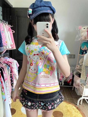 Y2k Woman T Shirts Crop Tops Women's Clothing O-Neck Short Sleeve Tees Anime Print Tshirt Camisetas in Saudi Arabia