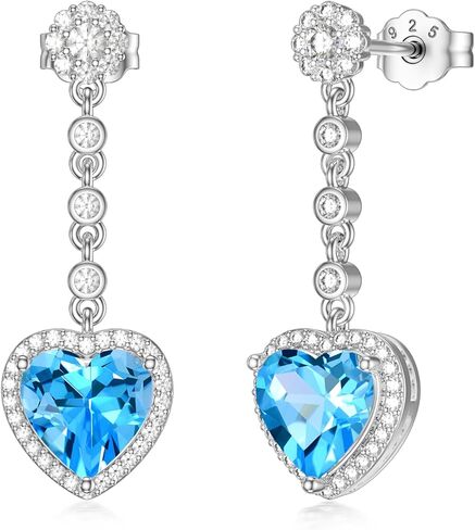 2CT Gemstone Earrings for Women 8mm Heart Cut Birthstone Drop Earrings for Gifts in Saudi Arabia