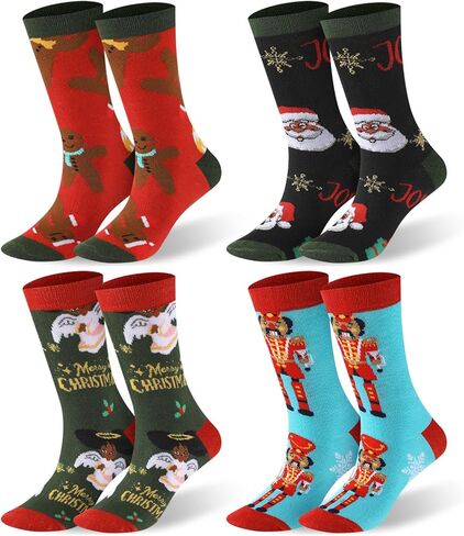 4 Pairs Black Christmas Santa Socks for African and American Women Men Adult Funny Christmas Crew Socks Gifts in Saudi Arabia