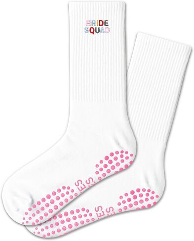 Grip Pilates Wedding Crew Socks, Colorful Letter Pilates Socks with Grips for Wedding. in Saudi Arabia