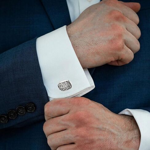 Vintage Floral Patterns Cufflinks for Men Women In Gift Box Classic Silver Men's Cuff Links Jewelry Set for Wedding Party Daily Office Business Events Tuxedo Dress in Saudi Arabia