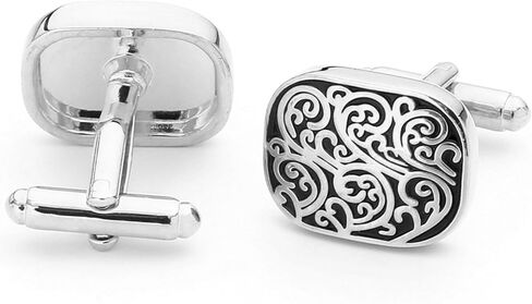 Vintage Floral Patterns Cufflinks for Men Women In Gift Box Classic Silver Men's Cuff Links Jewelry Set for Wedding Party Daily Office Business Events Tuxedo Dress in Saudi Arabia