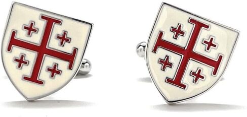 Jerusalem Cross Cufflinks – Red Crusader Shield Christian Jewelry – Catholic Religious Gift for Men, Handmade Church Wedding Accessories in Saudi Arabia
