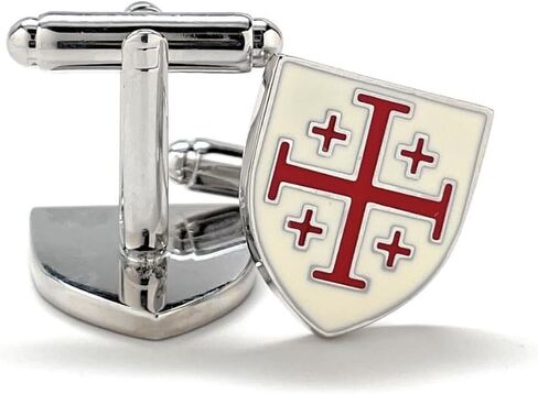 Jerusalem Cross Cufflinks – Red Crusader Shield Christian Jewelry – Catholic Religious Gift for Men, Handmade Church Wedding Accessories in Saudi Arabia