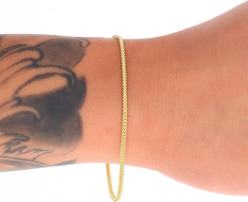 Nuragold 14k Real Yellow Gold Franco Square 1.5mm Box Chain Wheat Chain Bracelet or Anklet (7"-9") Dainty Italian Jewelry for Men & Women in Saudi Arabia