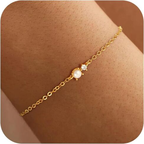 Pearl Bracelets for Women - 14K Gold Plated Bracelets Cute Pearl Jewelry as Wedding Bridesmaid Gifts, Beach Summer Prom Jewelry Birthday Accessories in Saudi Arabia