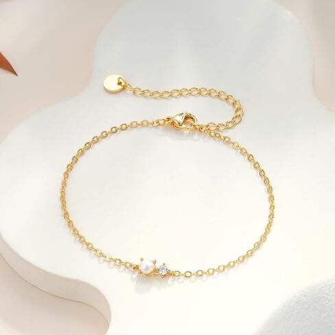 Pearl Bracelets for Women - 14K Gold Plated Bracelets Cute Pearl Jewelry as Wedding Bridesmaid Gifts, Beach Summer Prom Jewelry Birthday Accessories in Saudi Arabia