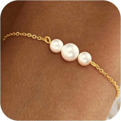 Pearl Bracelets for Women - 14K Gold Plated Bracelets Cute Pearl Jewelry as Wedding Bridesmaid Gifts, Beach Summer Prom Jewelry Birthday Accessories in Saudi Arabia