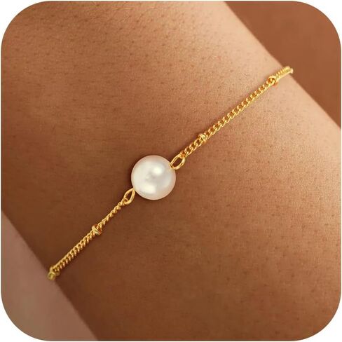Pearl Bracelets for Women - 14K Gold Plated Bracelets Cute Pearl Jewelry as Wedding Bridesmaid Gifts, Beach Summer Prom Jewelry Birthday Accessories in Saudi Arabia