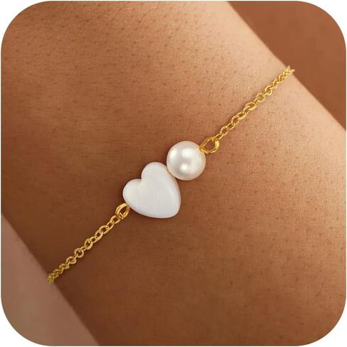 Pearl Bracelets for Women - 14K Gold Plated Bracelets Cute Pearl Jewelry as Wedding Bridesmaid Gifts, Beach Summer Prom Jewelry Birthday Accessories in Saudi Arabia