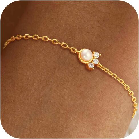 Pearl Bracelets for Women - 14K Gold Plated Bracelets Cute Pearl Jewelry as Wedding Bridesmaid Gifts, Beach Summer Prom Jewelry Birthday Accessories in Saudi Arabia