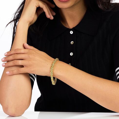 JTV 14K Polished Yellow Gold Over Bronze Byzantine Chain Bracelet for Women, Italian-Inspired Textured Design, Timeless Jewelry Gift in Saudi Arabia